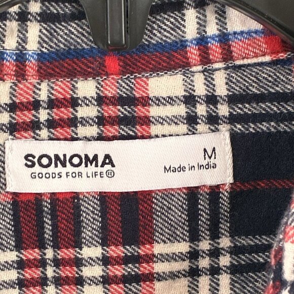 Sonoma Supersoft Flannel Shirt NEW Mens Medium Blue‎ Red Plaid Pockets Button Up - Picture 2 of 8